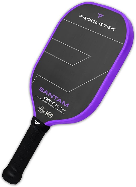 Paddletek Bantam EXL-C 12.7mm Pickleball Paddle - Unidirectional Carbon Fiber Pickleball Paddle with Polymer Honeycomb Core - USAPA Approved - 5.25 Inch Handle