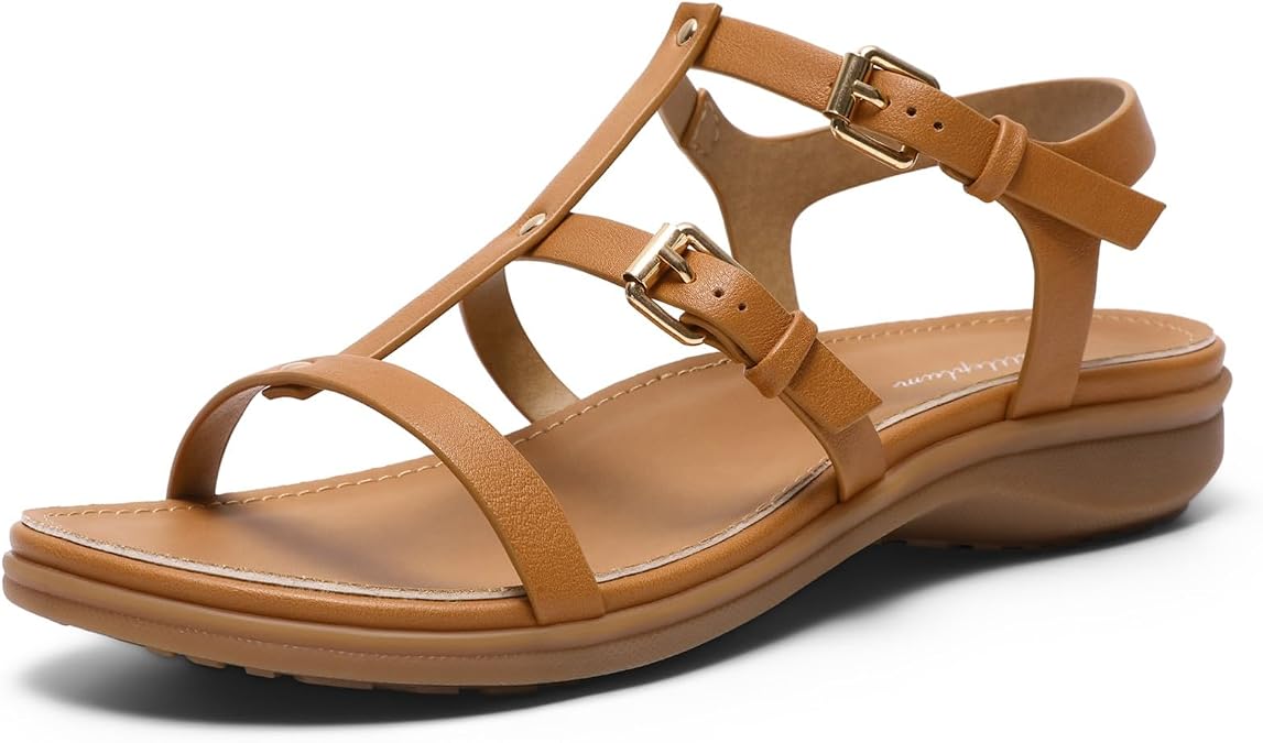 Littleplum Women's Flat Sandals Arch Support Adjustable Gladiator Sandals for Women Summer Walking Shoes for Beach,Casual