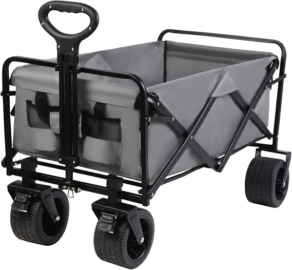 MMQ Heavy-Duty Folding Wagon with 550lbs Weight Capacity, Collapsible Wagon with Big Wheels - Robust Construction, Spacious Interior, Adjustable Rolling Carts, Outdoor Folding Camping Wagons, Portable