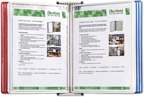 Wall Mounted Display File Holder, Catalog Display Rack, 10 Double Sided Pockets Wall Mounted Reference and Display System - Poster Flip Book Display - A4 Paper Size