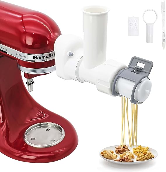 6-in-1 Pasta Maker Attachment Compatible with KitchenAid Stand Mixer, Pasta Press Machine with 6 Shapes (Spaghetti, Bucatini, Fusilli, Rigatoni, Macaroni), Extended Design