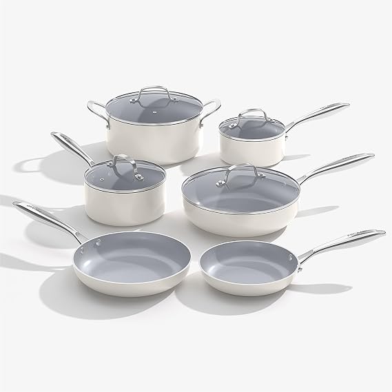 FELAMP Ceramic Nonstick Cookware Set, 10Pcs Non Toxic Pots and Pans Set