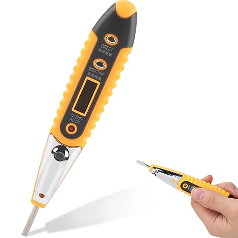 AC Voltage Tester, with Adjustable Sensitivity & LCD Display & Night Eye Lamp Suitable for Detecting 12-250V AC and DC, Test Pencil(Yellow)