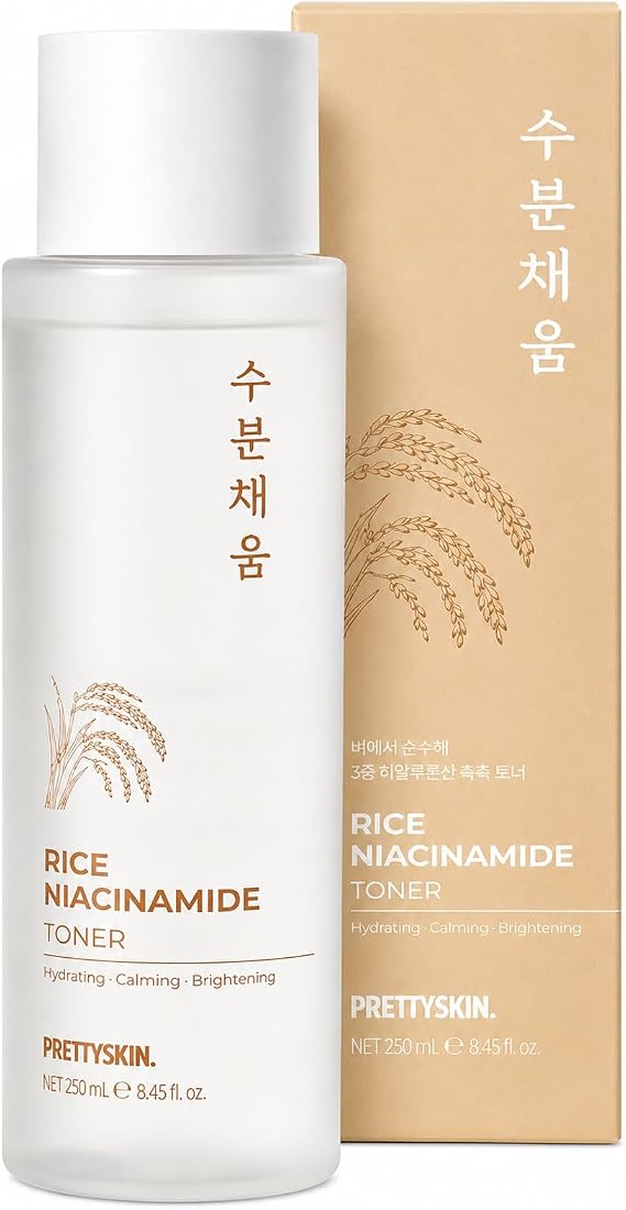 PRETTYSKIN Rice Extract Daily Facial Toner for Sensitive Skin with Niacinamide - Hydrating, Non-Sticky - Skin Tone & Texture Care, Moisture Balance, Soothing 8.45fl.oz (250ml) (Rice Niacinamide)