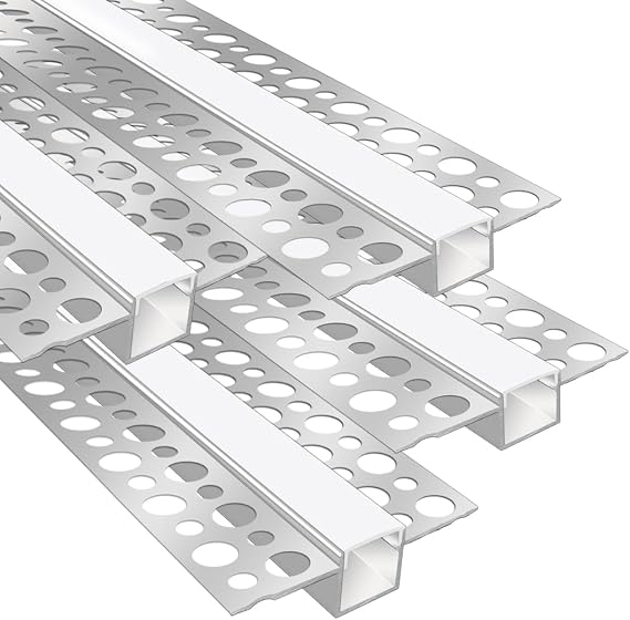 LEDLightsWorld Plaster-in Aluminum LED Profile, 4 Pack 3.3ft/1M with Milky Diffuser for 12mm LED Strip, Trimless Plaster Channel for Ceiling and Wall [Energy Class A]