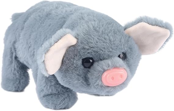 My Pet Pig, Electronic Plush Piggy Toy Piglet that Walks, Wags Tail, Wiggles Nose, and Makes Oink Sounds for Kids, Boys, Girls (Gray)