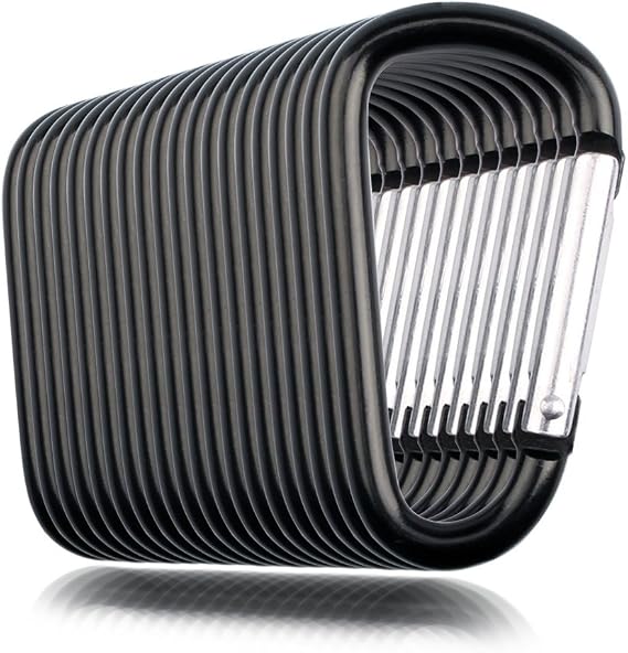 20 Pack 2.5" D Shape Aluminum Large Carabiner Clip Lock Hooks Spring Snap Keychain Spring-loaded Gate Carabiners (Black)