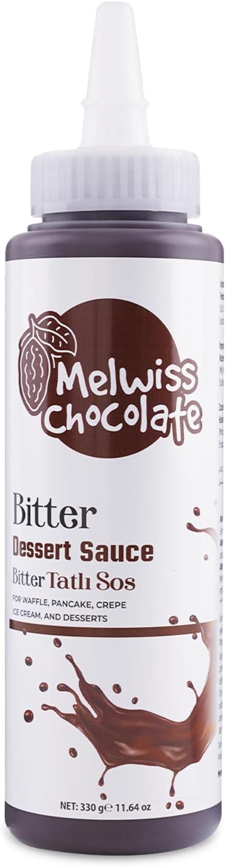 Melwiss Chocolate Bitter Tatlı Sos 330 g – Akışkan kıvamlı Waffle, Pankek, Krep, Dondurma, Kahve ve Tatlılar için Pratik Sıkılabilir Sos
