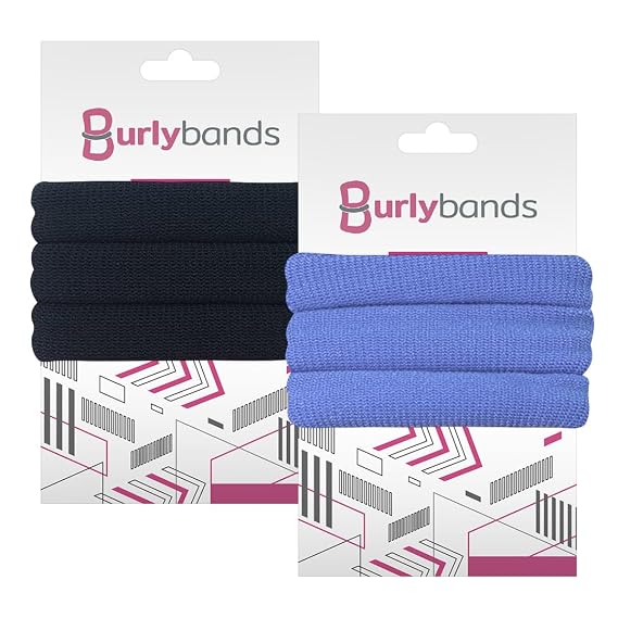 Burlybands Thick Hair Ties Black 3 Piece with Pastel Blue 3 Piece