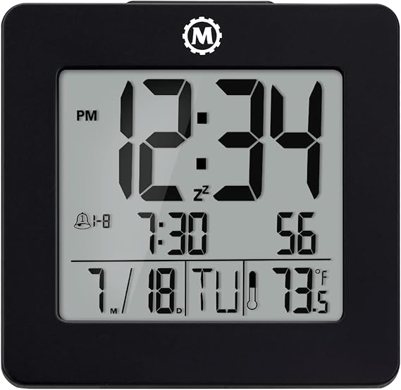 Marathon Digital Desktop Clock with Nightowl Super Glow Backlight CL030050BK (Black)