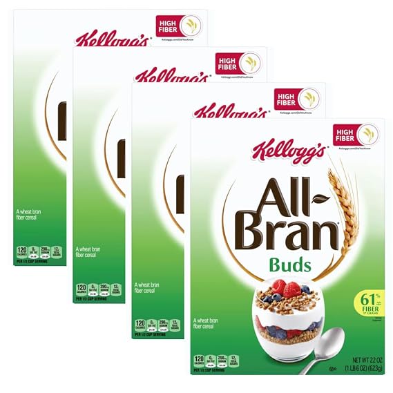 All Bran Buds Cereal - High Fiber, 22 oz, Pack of 4 - Healthy All Bran Cereal, Nourishing All Bran Buds Breakfast Option, Bundled with The Sweet Lyfe Fridge Magnet