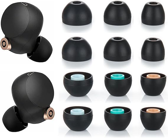 JNSA Silicone Ear Tips Replacement for Sony XBA MDR WF Earphones, Compatible with WF-1000XM4,1000XM3, C500,SP800N Earbuds Tips Eartips Ear Caps, Fit in case, S/M/L 3 Size 6 Pairs,Silicone Black