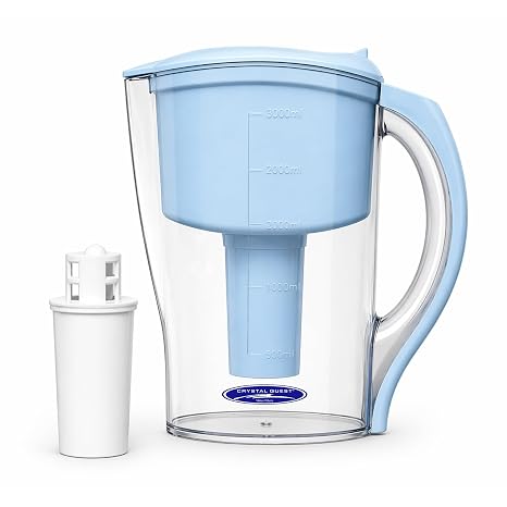 Crystal Quest Water Filter Pitcher - 12-Cup Capacity, Includes 1 Long-Life Filter, BPA Free, Meets NSF Standard 42 - Filters up to 2,000 Gallons Alkalizing/Blue