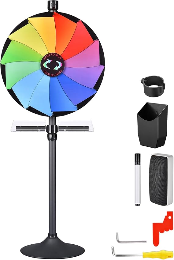 WinSpin 24" Prize Wheel with Stand 12 Slots Spinning Wheel w/Serving Trays