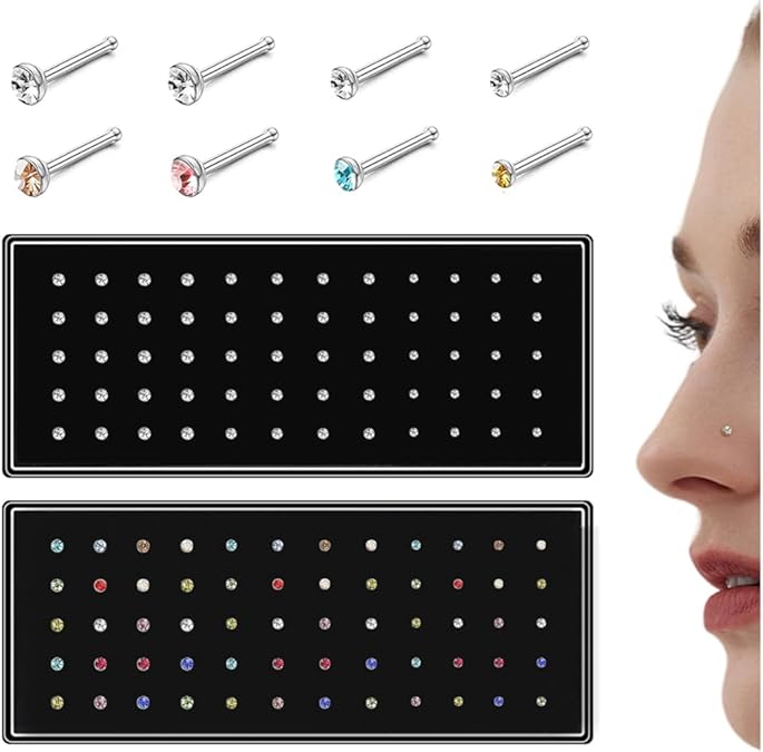 THUNARAZ Nose Rings for Women Straight L Shaped Nose Studs Piercing 20G/22G