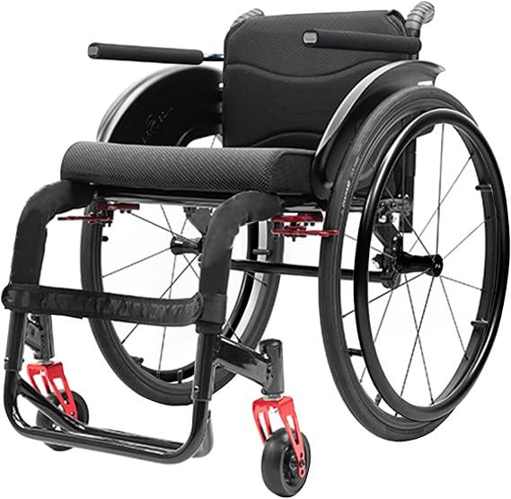 Portable Lightweight Wheelchairs for Adults,Aluminum Alloy Sports Wheelchair, Self-propelled Manual Wheelchairs, with Arms (14.9" Seat Width,Black)