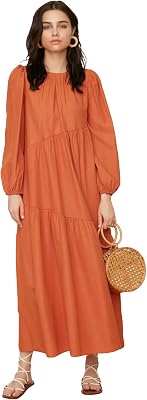 Trendyol Womens Crew Neck Standard Cinnamon Dress