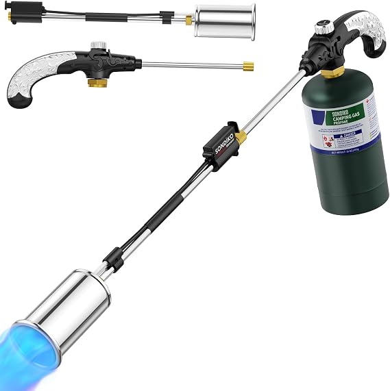 Sondiko Propane Torch Weed Burner, High Output Weed Torch Flamethrower, 30" Detachable Long Arm Heavy Duty Blow Torch For Garden, Wood, Ice, Snow, Melting(PROPANE TANK NOT INCLUDED)