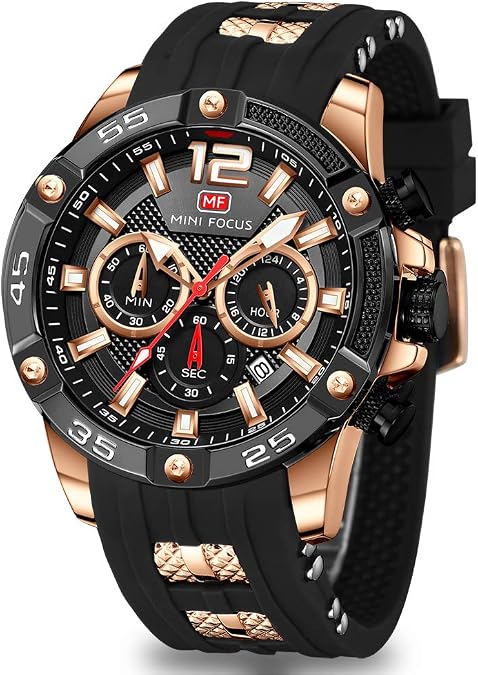 MF MINI FOCUS Men Watches Unique Casual Wrist Watches (Chronograph/Waterproof/Luminous/Calendar/24 Hours) Silicon Band Fashion Watches for Men