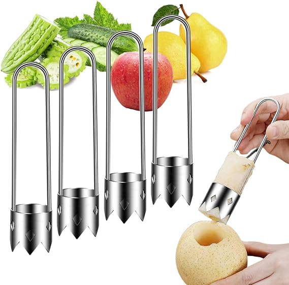 Red Bell Pepper Seed Corer, 2026 Upgraded Reusable Washable Stainless Steel Fruite Cutter Pepper Seed Remover Tool,Tool for Vegetables Fruit Corer Kitchen Gadget (4pc)