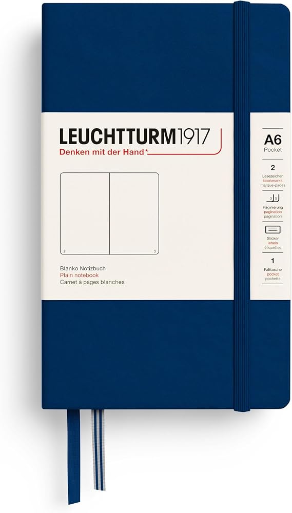 LEUCHTTURM1917 - Notebook Hardcover Pocket A6-187 Numbered Pages for Writing and Journaling (Navy, Plain)
