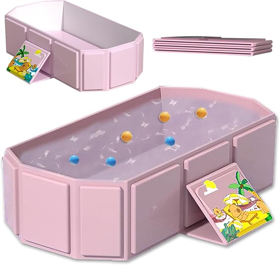 Foldable Baby Bathtub, Portable Non-Slip Shower Tray, Toddler Bath Tub with Drain Plug, Cat and Dog Pet Wash Shower Basin (Pink)