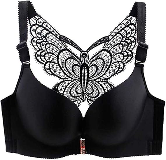 Women Wire-Free Push Up Bra Seamless Front Closure Lace Butterfly Daily Bra