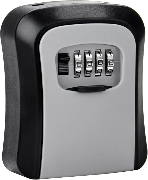 Key Lock Box with 4-Digit Combination, Large Outdoor Indoor Storage Safe, Waterproof (Grey)