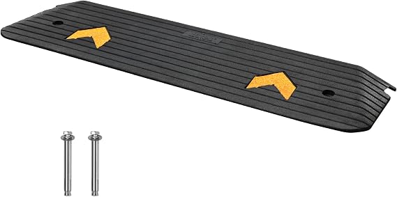 VEVOR Rubber Threshold Ramp, 1" Rise Wheelchair Ramp Doorway, Natural Curb Ramp 3.7 Feet Long, 33069Lbs Load Capacity, Non-Slip Textured Surface Rubber Curb Ramp for Wheelchair and Scooter