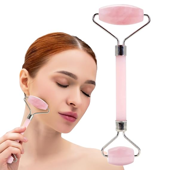 Plum Beauty Rose Quartz Face Roller - Gua Sha Facial Tools, Jade Rollers