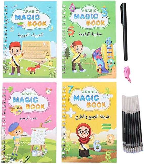 4pcs Arabic Magic Practice Copybook Pen Preschools Kids Calligraphy Notebook Children Reusable Français Writing Book Age 3-8