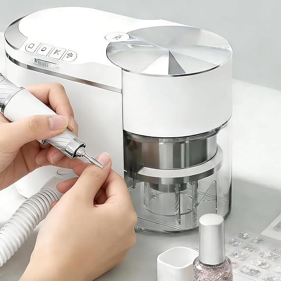 2-in-1 Professional Nail Drill and Dust Collector Kit with Adjustable Vacuum Suction and Ultra Quiet Operation for Salon and Home Manicure