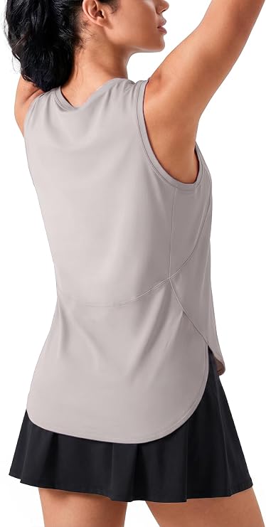 JOYSPELS Ice Silk Workout Tank Top Loose Fit Yoga Shirts UPF 50+ | Lightweight, Breathable, Not See-Through, Hides Belly Covers Butt, Side Slits, Easy to Wash