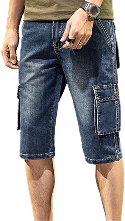 Idopy Men`s Vintage Cargo Denim Shorts Biker Jeans with Multi Pockets