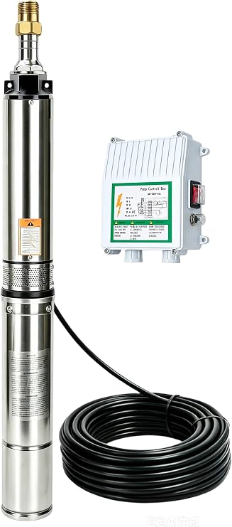 Deep Well Submersible Pump, 1HP 110V Deep Well Pump Stainless Steel with Control Box and 50FT Power Cord, 25GPM 150FT Lift,Heavy Duty Water Pumps for Industrial, Irrigation & Home Use