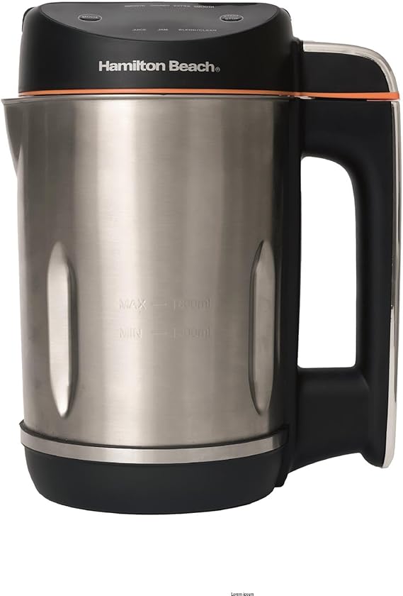 Hamilton Beach 3-in-1 Soup Maker, Smoothie Blender & Jam Maker, 1.6L, Easy Read Angled Digital Display, Auto-Stir & Overspill Sensor, Makes 4-6 Portions of Soup, Easy Clean, Black - HBSM003J
