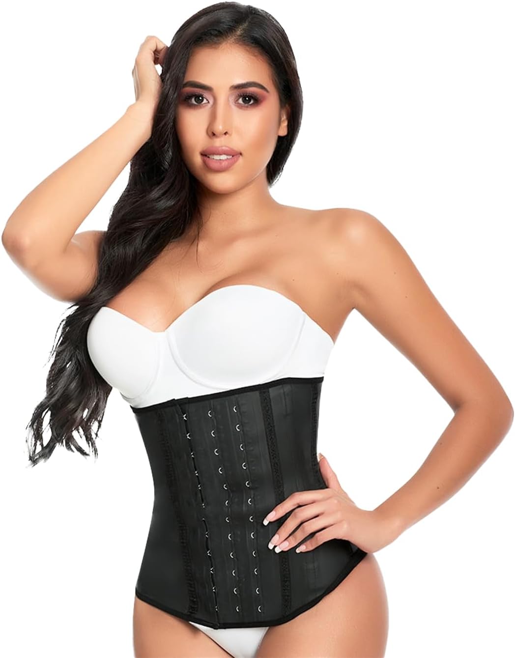 Womens Long Torso Waist Trainer with 3 Hook, Latex Hourglass Figure Shapewear, Adjustable Waist Compression