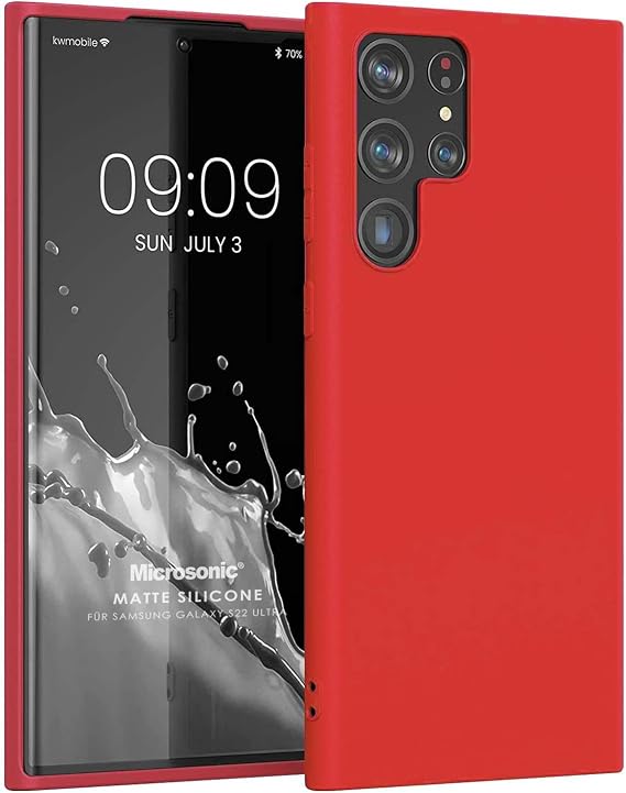 Microsonic Matte Silicone Samsung Galaxy S22 Ultra için Kılıf Kırmızı [Galaxy S22 Ultra ile Uyumlu Kılıf - Kırmızı]