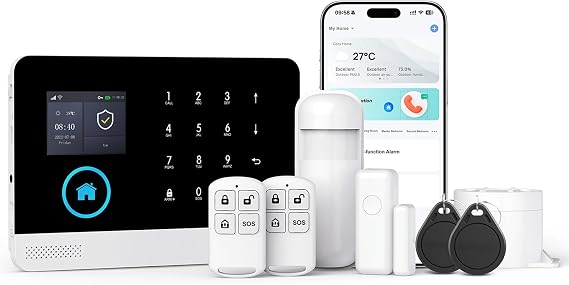 LWOHSI Wireless Home Alarm System,4G/WiFi Home Security Systems with Door/Window Sensor,Tuya APP Alerts,24/7 Real-Time Monitoring,Compatible with Alexa/Google,DIY Installation (8 PCS)