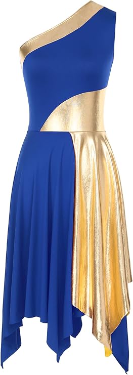 JanJean Women One Shoulder Tank Dress Liturgical Church Praise Dance Dress Praise Dance Tunic Overlay