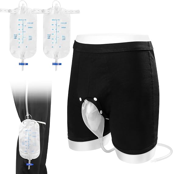 Wearable Urinals for Men, Silicone External Urine Bags with Non-Woven Lining, Portable Spill Proof Male Urine Collection Bags for Elderly Care(500ml*2-XL)