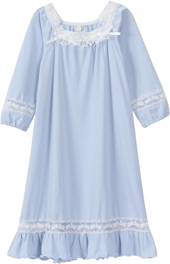 Twtility Girls' Princess Lace Nightgown Long Sleeve Cotton Sleepwear Dress 3-12Years