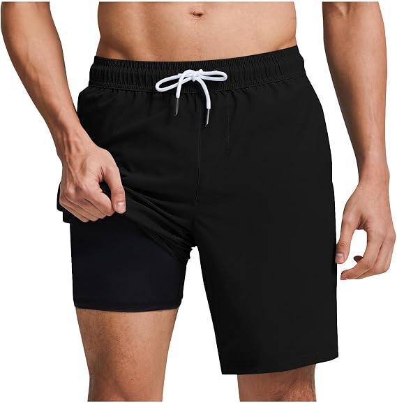 Men's Solid Swimwear Elastic Waist Drawstring