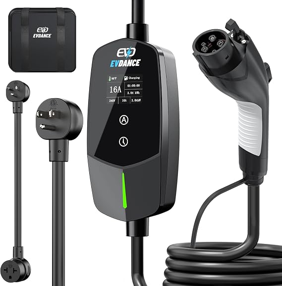 Evdance レベル1 & 2 Ev充電器、16a 110-240v ポータブル電気自動車充電器