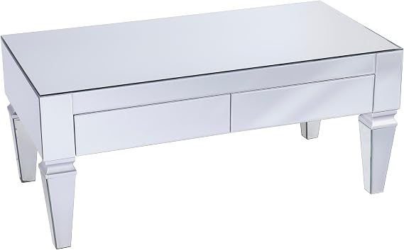SEI Furniture Darien Contemporary Mirrored Rectangular Coffee Table, Silver