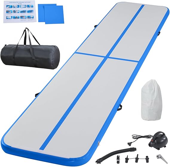 Inflatable Gymnastics Mat Tumble Track Gym Floor Mat 2M-6M Air Tumbling Training Track Thick 10cm with Electric Pump for Gymnastics Home Kids Tumble Training Yoga Water Pilates
