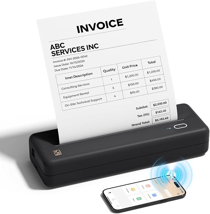 HPRT MT810 Inkless Portable Printer, Wireless Bluetooth Thermal