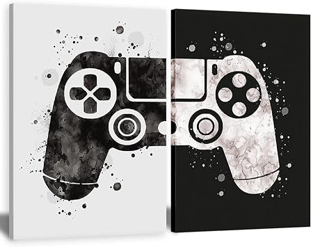 Framed Gaming Room Decor Video Game Themed Wall Art Canvas Framed Black and White Posters Prints Paintings Pictures for Kids Teen Art Gamer Print Poster Boys Decoration Playroom Boy Bedroom Home