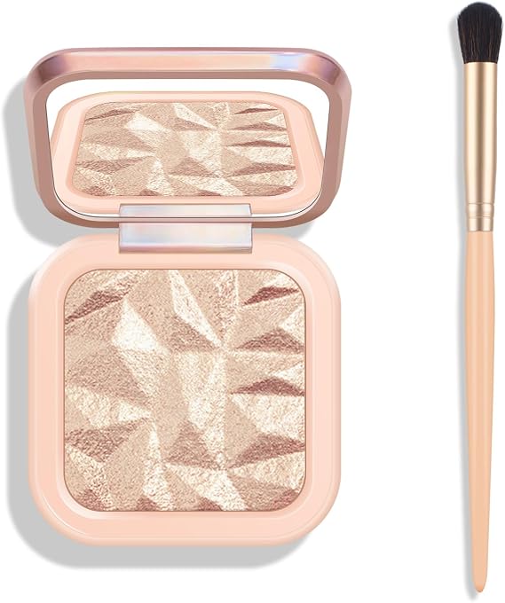 KYDA Face Highlighter Palette, Face Illuminator Glow Palette, Pearl Shimmer Smooth Baked Powder, Lightweight High Pigmented Highlighter Makeup (SUN GLOW)