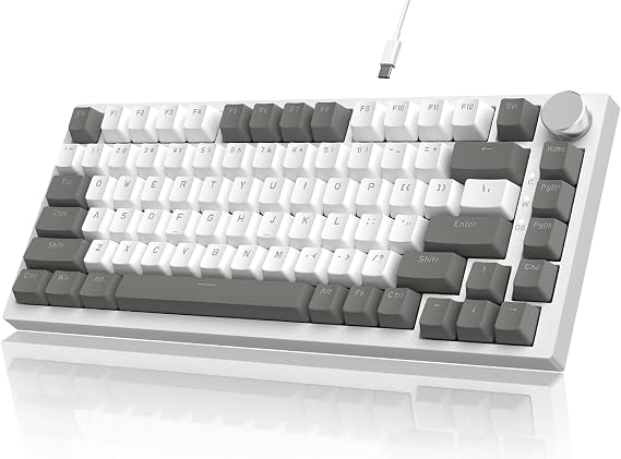 ATTACK SHARK X Ajazz AK820 Hot Swappable Mechanical Keyboard 75% Percent,TLK Custom Wired Keyboard Gaming with Rotary Knob,Poron Foam,Silicon Pad,Led Backlit,NKRO for Win/Mac,Gasket,As Red Switch